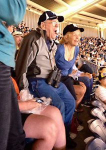 Roy Tietze celebrates his 90th birthday at a Yankee game