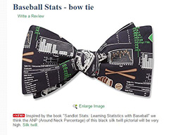 Baseball Statistics bowtie from Beau Ties LTD of VT which is based on graphs from the book Sandlot Stats:  Learning Statistics with Baseball